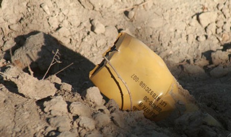 Unexploded US BLU-97 cluster bomblet in Afghanistan awaiting a curious child's touch